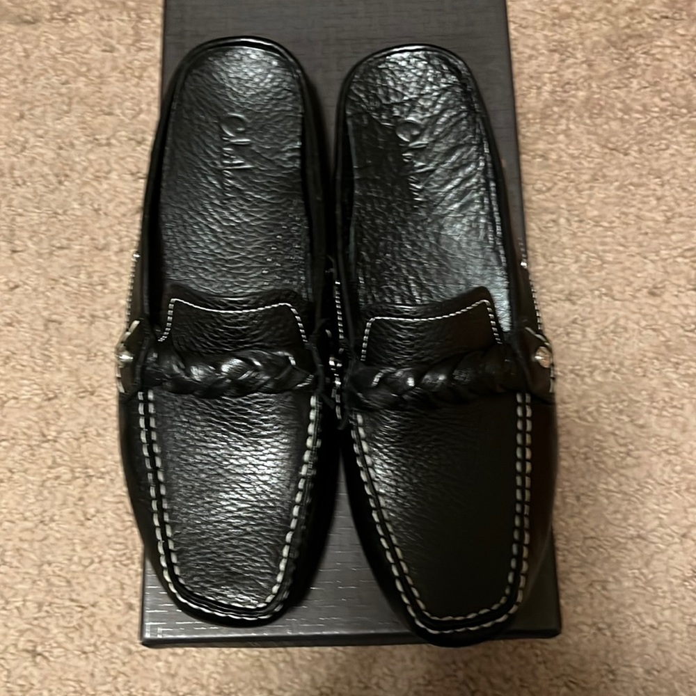 Cole Haan Black Leather Braided Slip-On Mules